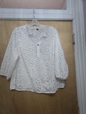 SHEIN White Eyelet Peasant Blouse